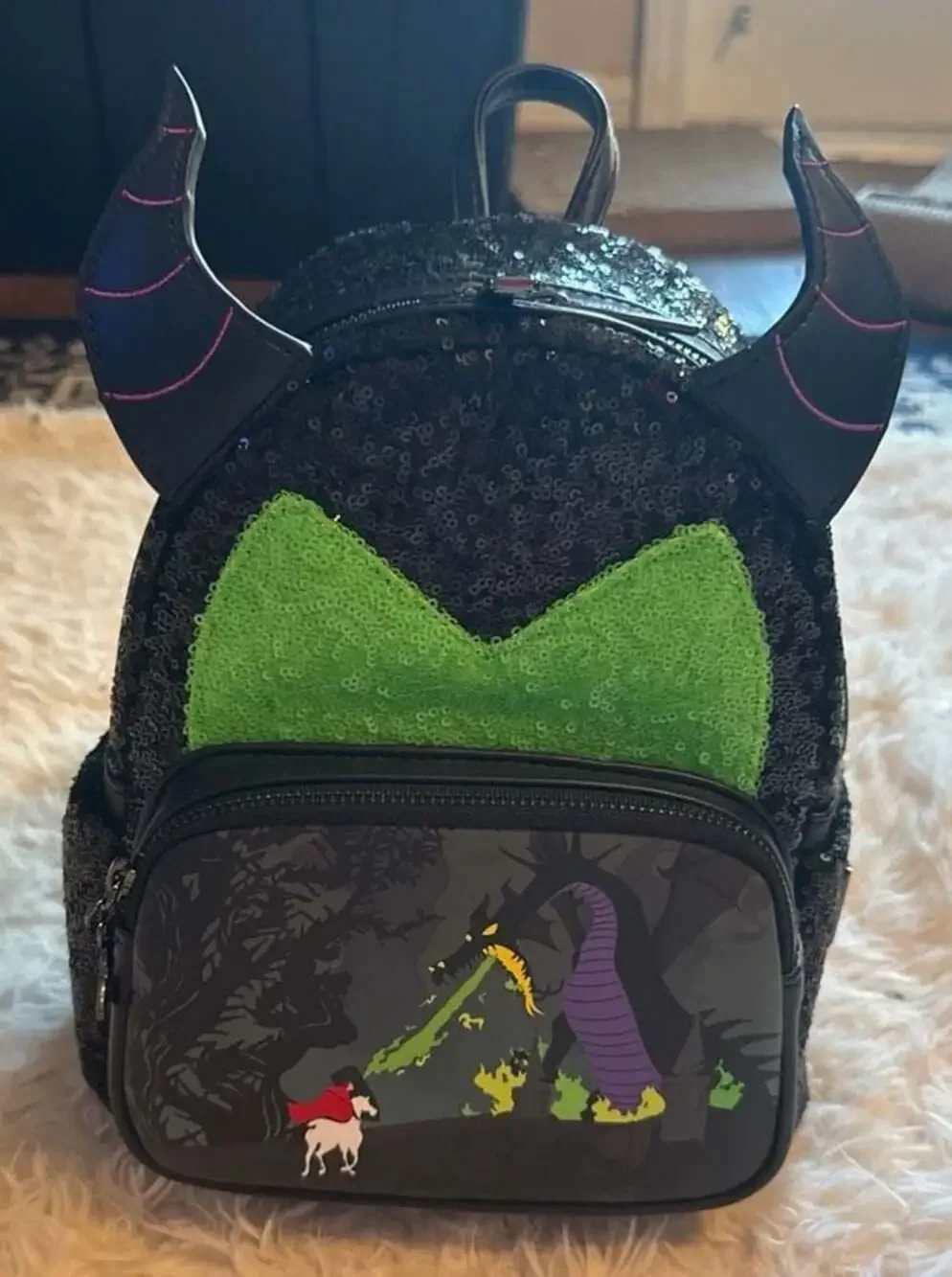 Loungefly Disney Sleeping Beauty‎ Maleficent Dragon Sequin Mini Backpack